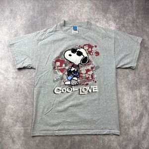 Vintage Peanuts Joe Cool Snoopy T-Shirt Gray Graphic Tee Medium Cool Love